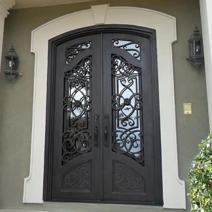 European villa standard entry double swing wrought iron exterior door