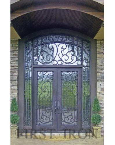 European standard double panels swing style wrought iron entry door