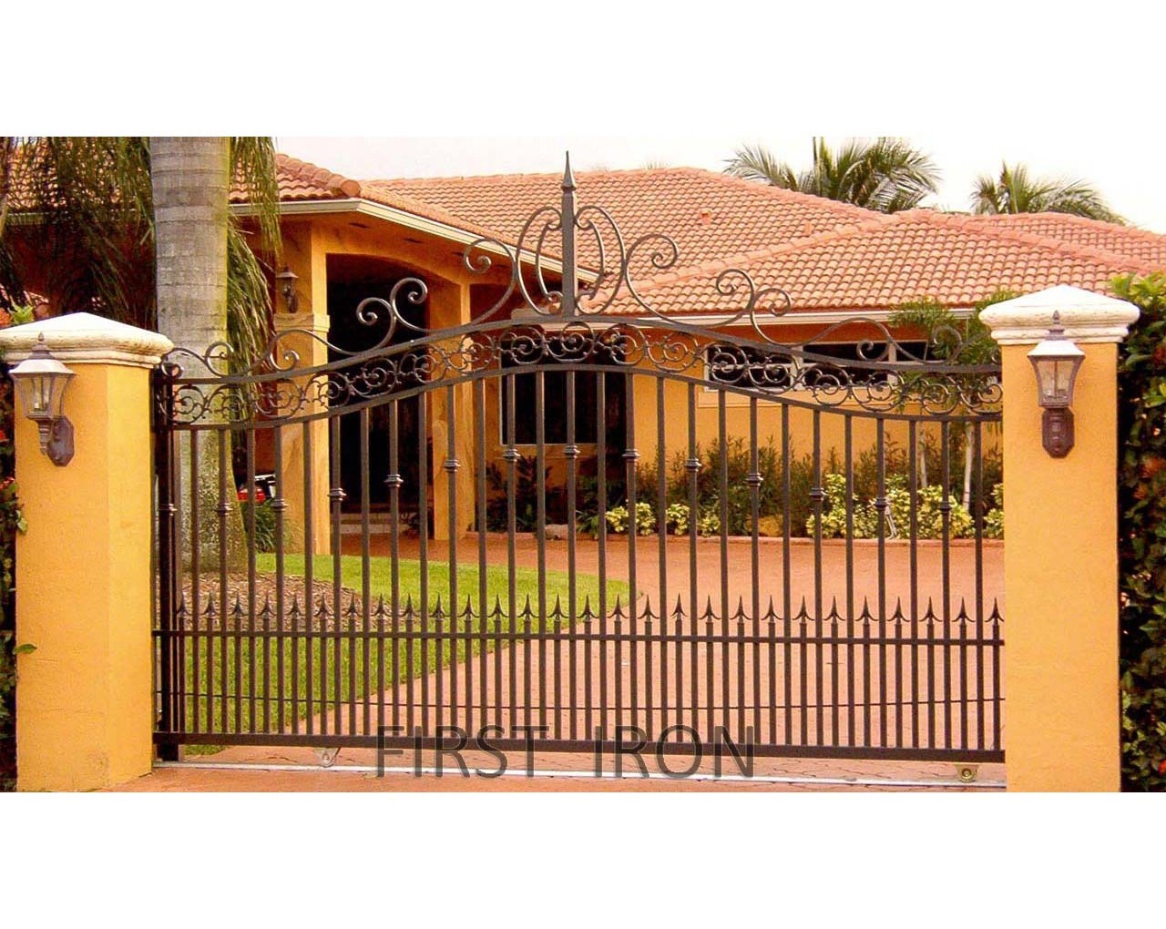 Modern electric sliding wrought iron driveway main entrance gate design