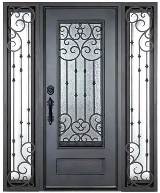 Wholesale anti theft entrance safety wrought iron single door with sidelight