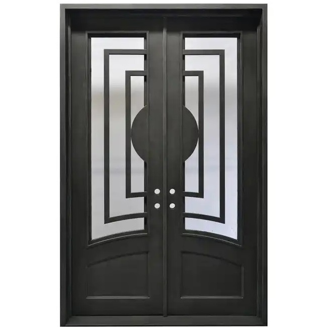 Factory exterior flat metal front door wrought iron modern entrance doors