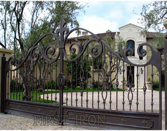 Unique Driveway Position Hinge Mounted to Pillar Wrought Iron Main Gate