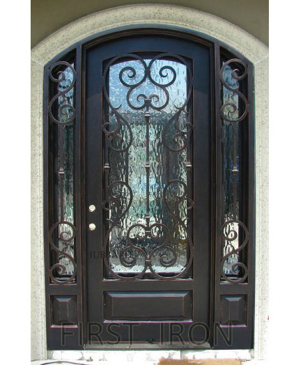 Classic wrought iron single entry door design, forged Low E wrought iron door with operable glass windows