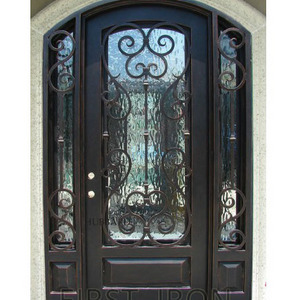 Classic wrought iron single entry door design, forged Low E wrought iron door with operable glass windows