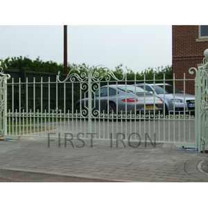 New arrival outdoor white galvanized hand forged iron drive way gate design