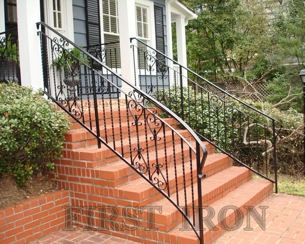 Elegant front porch black wrought iron railings for outdoor steps