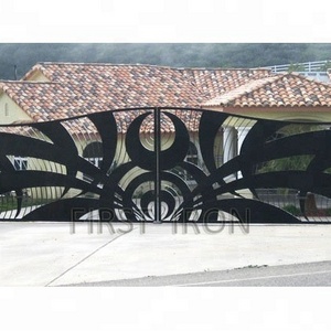 Artistic oversize laser cutting wrought iron gates, forged double swing iron driveway gate