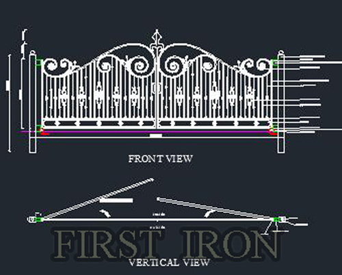 Artistic oversize laser cutting wrought iron gates, forged double swing iron driveway gate