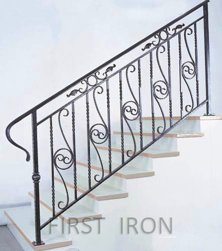 Modern front porch black wrought iron straight stair railings for outdoor steps