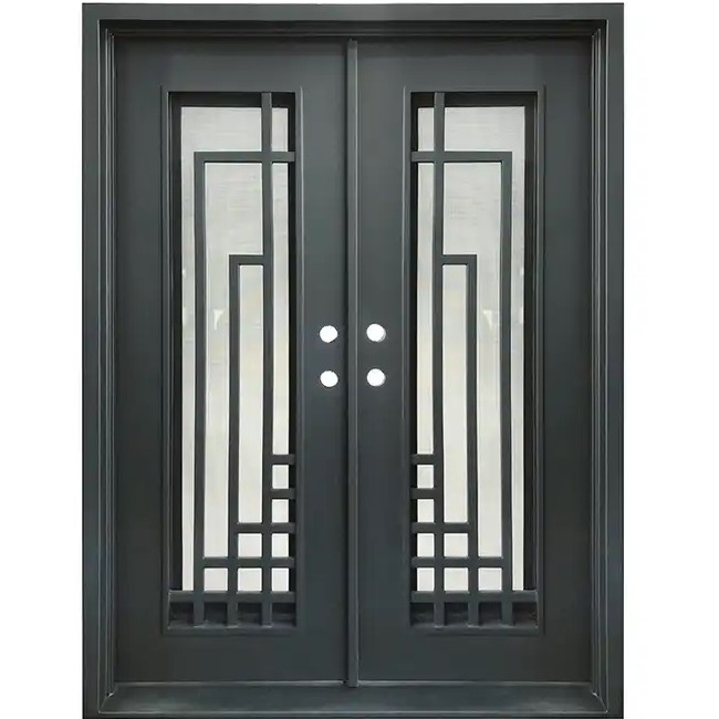 Factory exterior flat metal front door wrought iron modern entrance doors