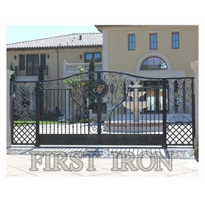 Elegent hand forged iron main gate for villas simple iron pipe gate design