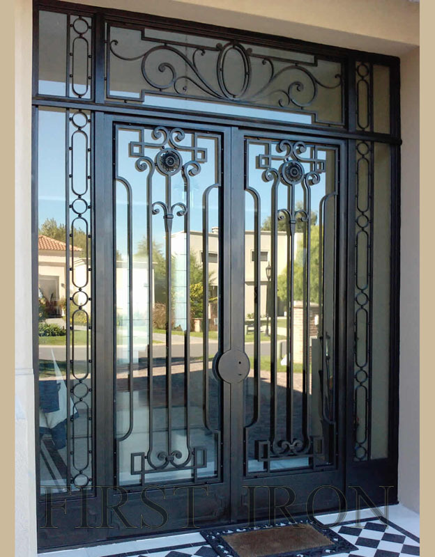 European standard double panels swing style wrought iron entry door