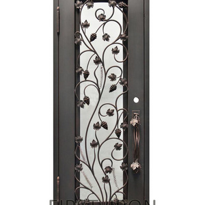 Decorative interior vine cellar door, single eyebrow forged iron door