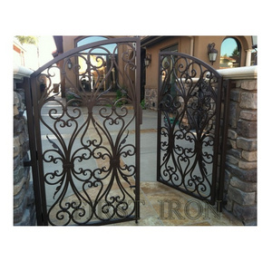 Courtyard small iron gate designs, double walk through wrought iron gate