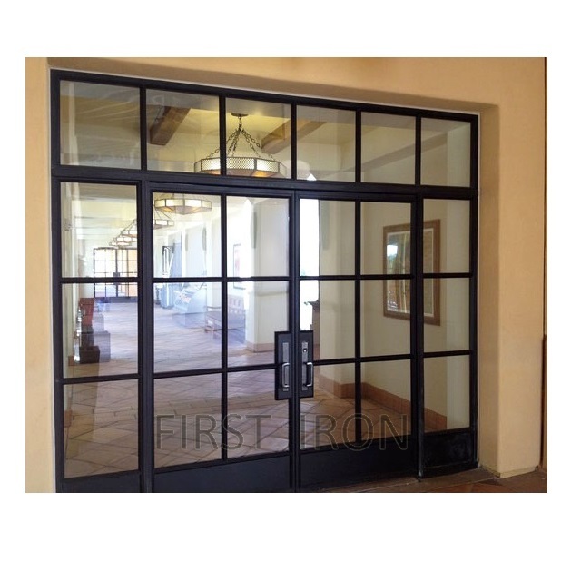 Modern house customized commercial glass double entry wrought iron door