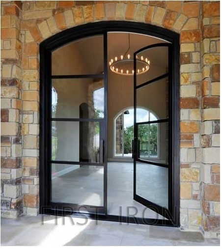 Modern house customized commercial glass double entry wrought iron door