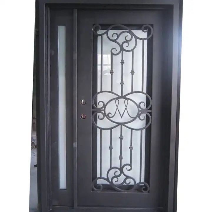 Wholesale anti theft entrance safety wrought iron single door with sidelight