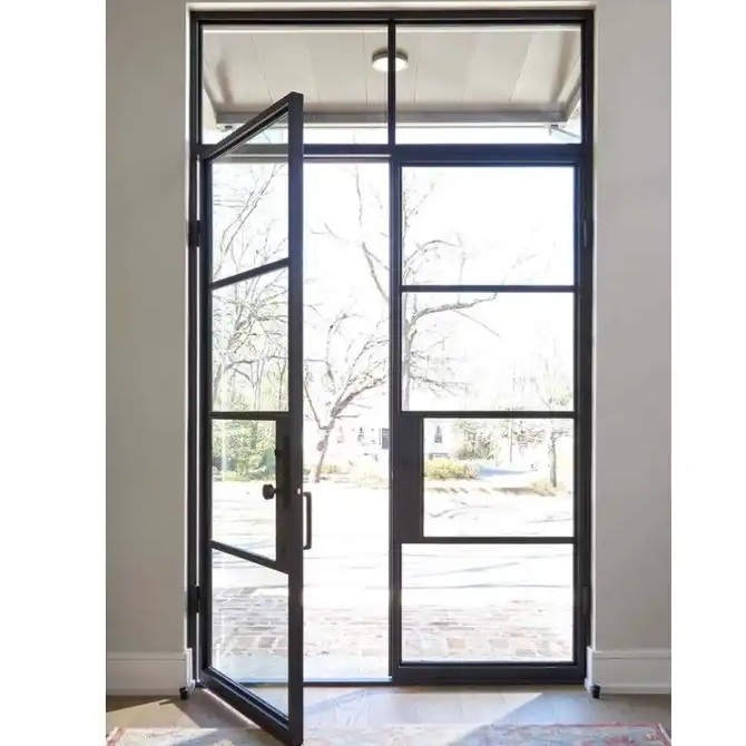 Modern French style forged iron and glass swing doors ornamental iron doors