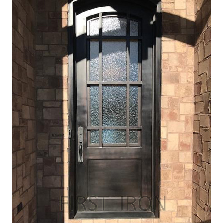 Decorative interior vine cellar door, single eyebrow forged iron door