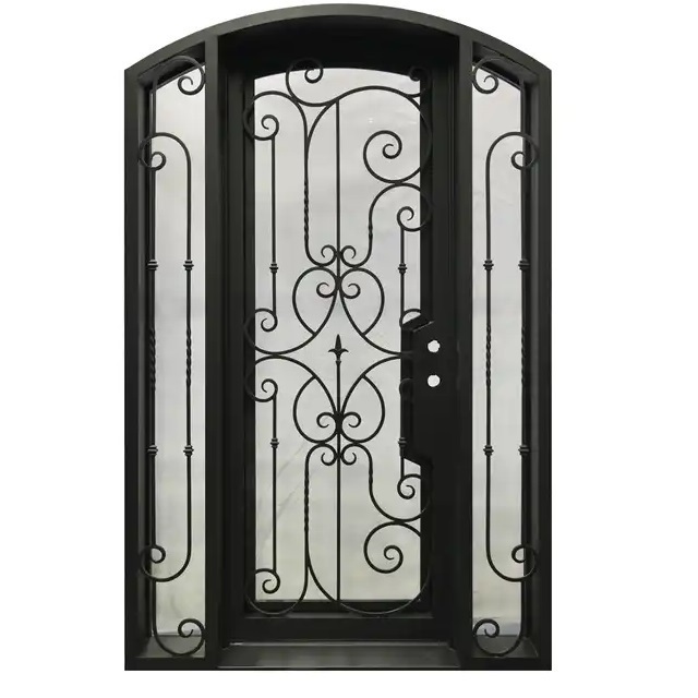 Wholesale anti theft entrance safety wrought iron single door with sidelight