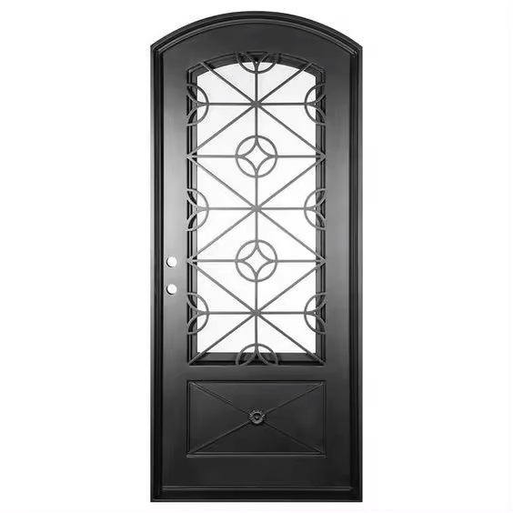 New design apartment bedroom steel security wrought iron glass main door