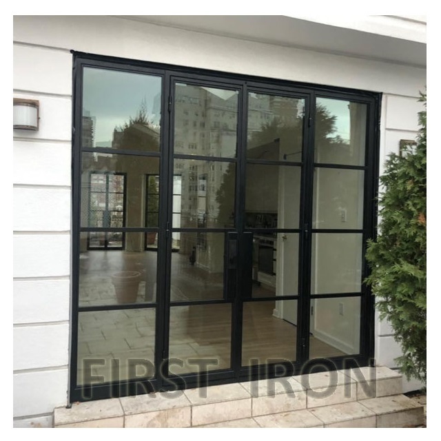 Modern house customized commercial glass double entry wrought iron door