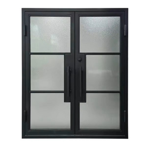 Modern French style forged iron and glass swing doors ornamental iron doors