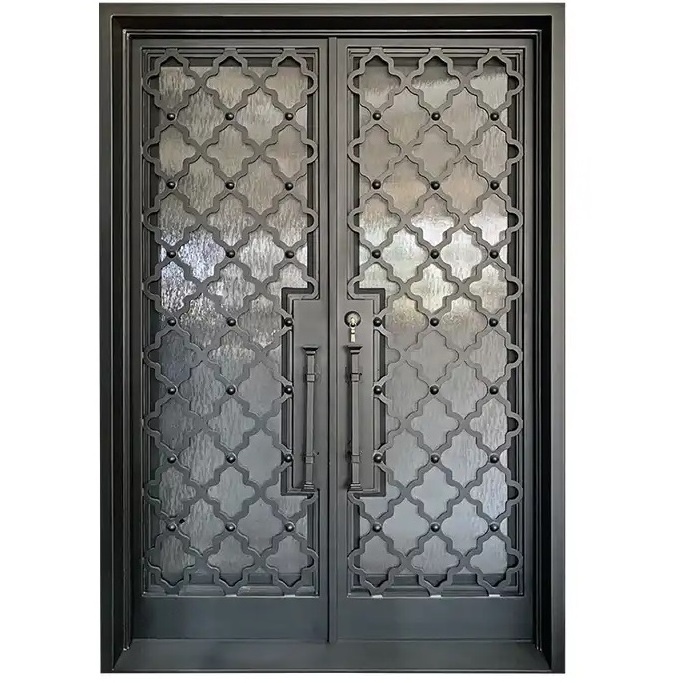 Custom antique exterior metal front entrance wrought iron door for house