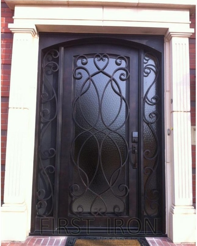 Classic wrought iron single entry door design, forged Low E wrought iron door with operable glass windows