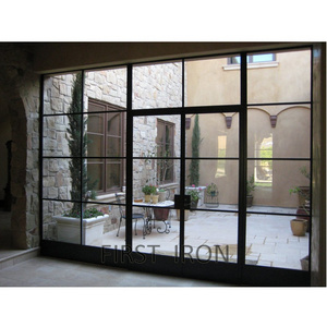 Modern house customized commercial glass double entry wrought iron door