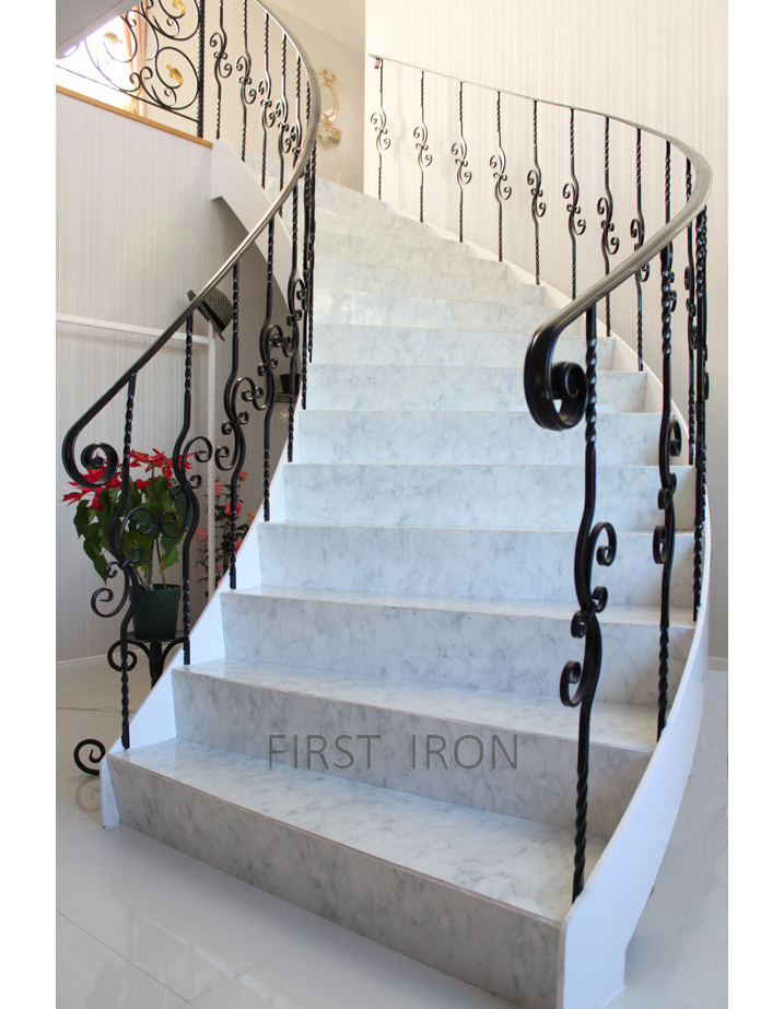 Modern Japanese style wrought iron curved stair railings, simple iron interior stair railings