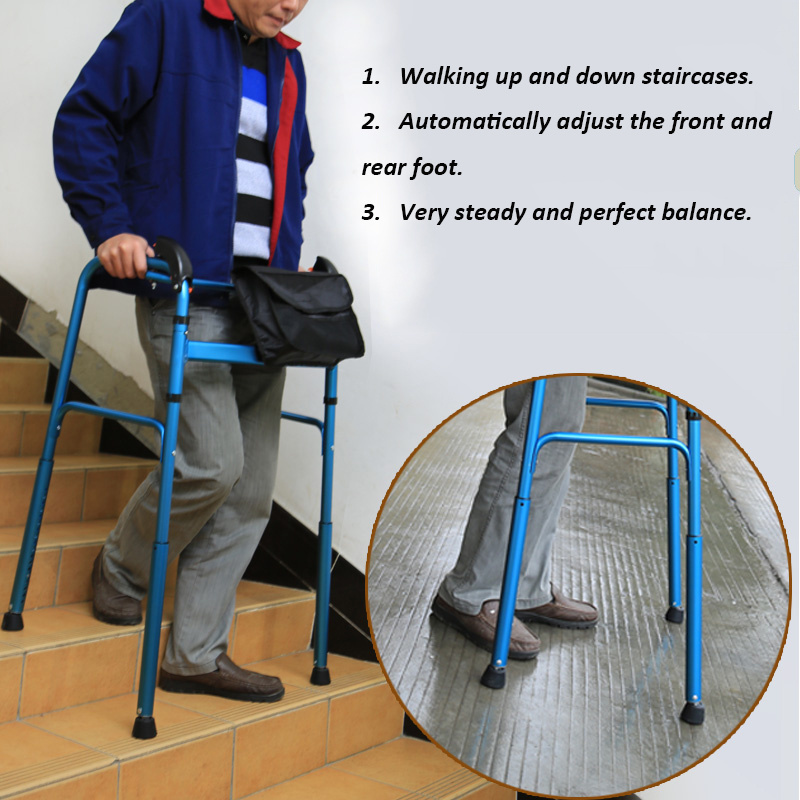 Red Color Folding Walker Helping Climb Stair for Elderly and Disabled