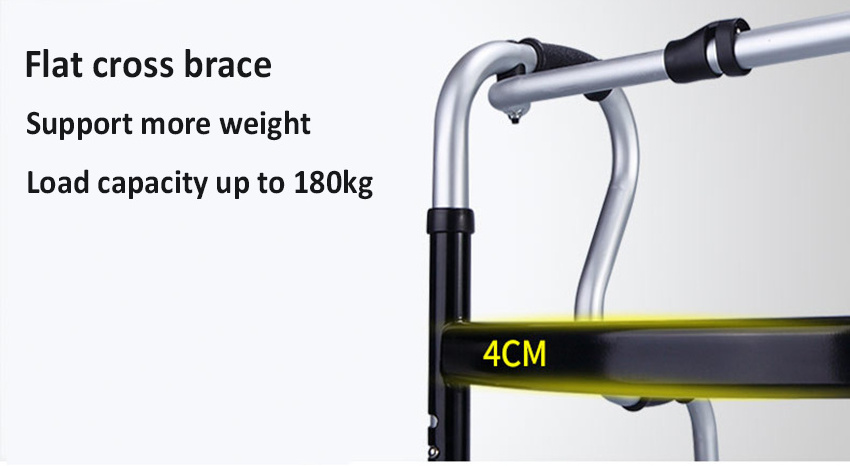 Aluminum Alloy Lightweight One-button Folding Standing Walker with Round Cross Brace for Adult