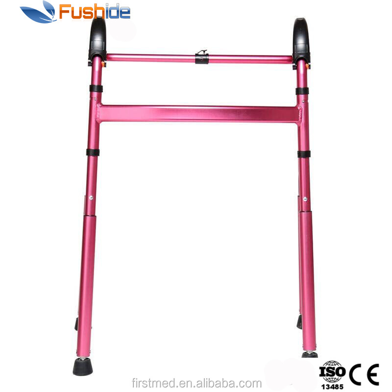 Red Color Folding Walker Helping Climb Stair for Elderly and Disabled