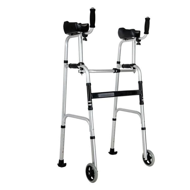 Aluminum foldable walker with wheels and arm platform for elderly