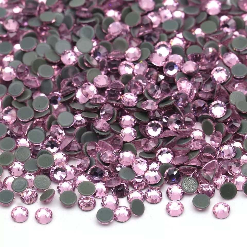 SS10-30 Rose Hotfix Glass Rhinestones hot Fix Crystal Stones Flatback Round Glass Stones Hotfix Lron On Rhinestone For Crafts