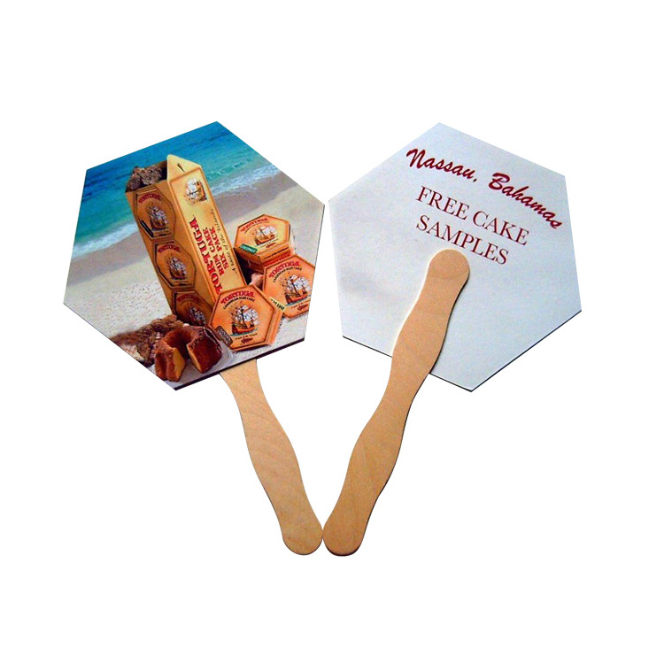 manual paper hand fan with wood handle /wood Sticks handle paper fan  /Wavy Paddle Fan Handle