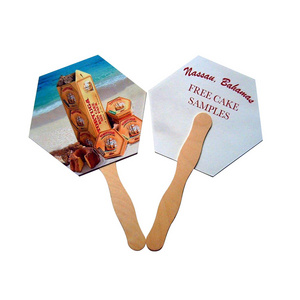 manual paper hand fan with wood handle /wood Sticks handle paper fan  /Wavy Paddle Fan Handle