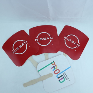 Custom Advertising Promotional Paper Hand Held Fan with Wooden Handle Stick