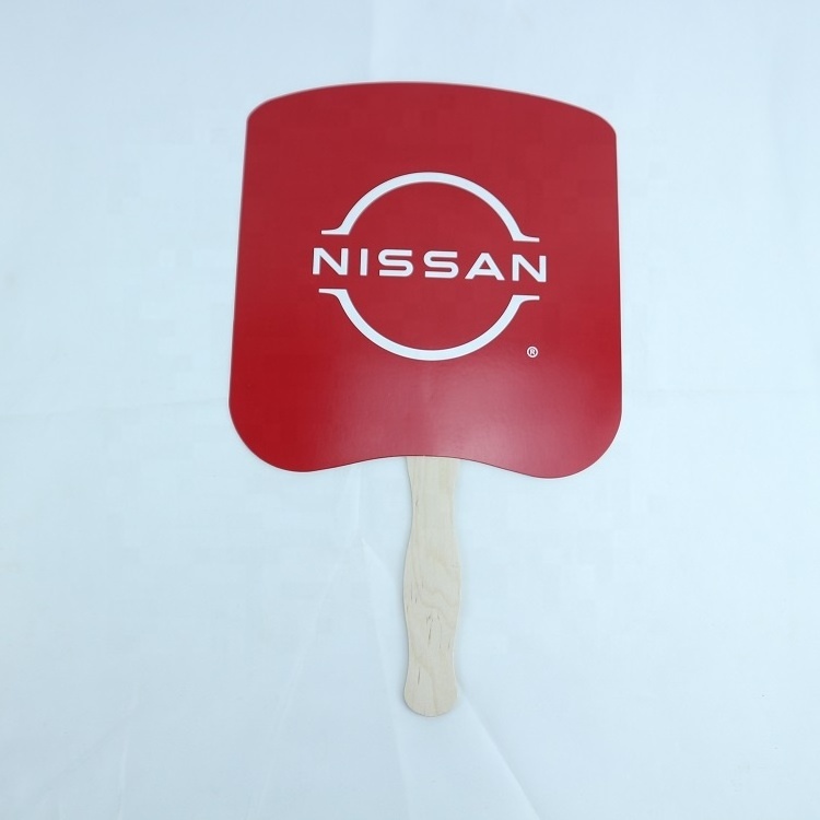 Custom Advertising Promotional Paper Hand Held Fan with Wooden Handle Stick