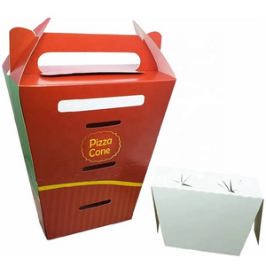 Custom triangle pizza boxes Print Design Portable Paper Pizza Cone Takeaway Food Box With Insert