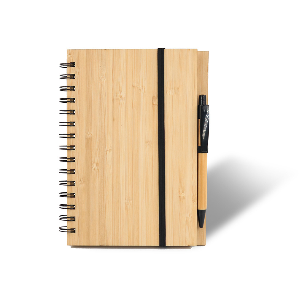 Wholesale Eco Friendly  Bamboo cover notebook A5 size with ball pen custom logo gift set