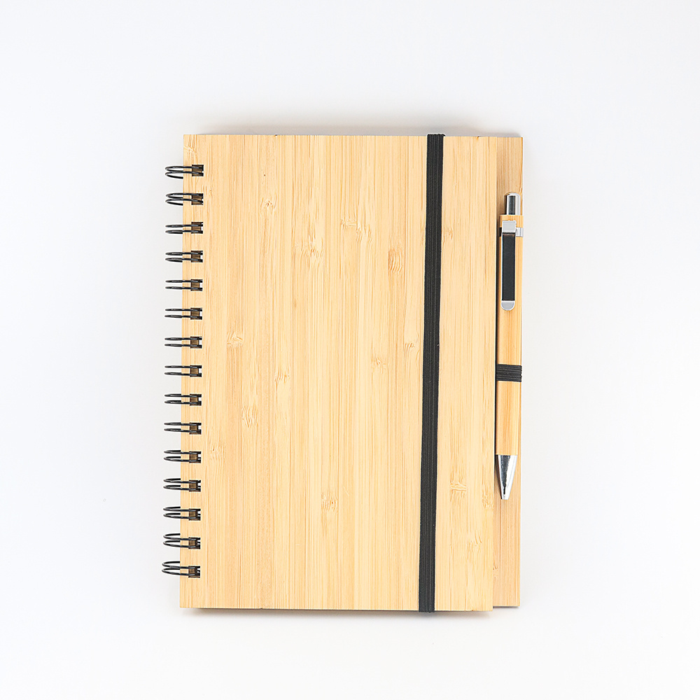 Wholesale Eco Friendly  Bamboo cover notebook A5 size with ball pen custom logo gift set