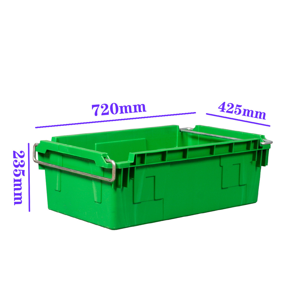 China wholesale price plastic stackable storage crate with metal handle crates plastic storage