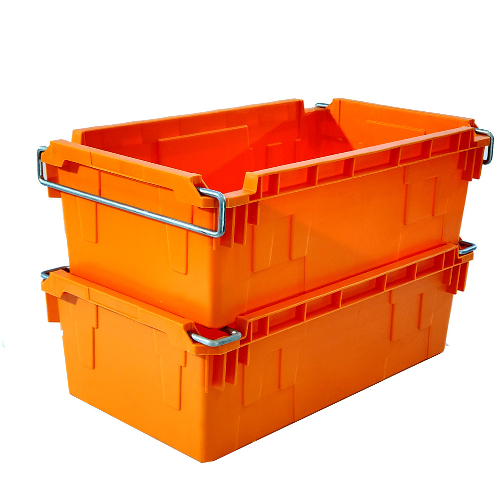 China wholesale price plastic stackable storage crate with metal handle crates plastic storage