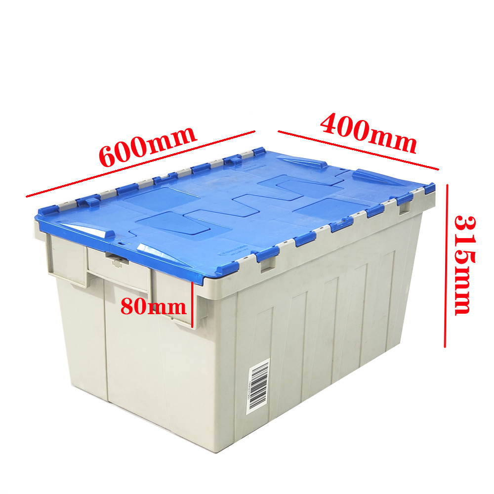 Heavy duty plastic nestable moving crates stackable storage attached lid tote plastic storage bins with lids