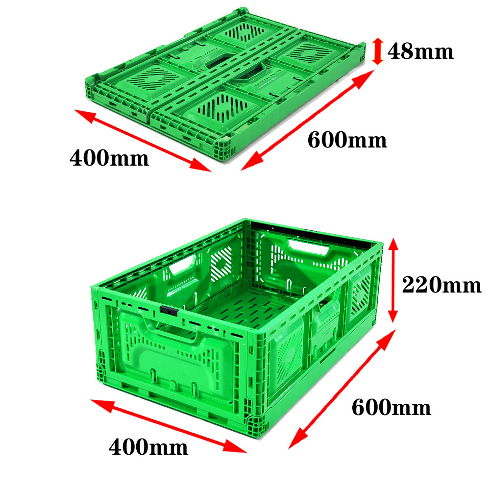 600*400*180mm Reusable collapsible crate custom shipping boxes foldable plastic fruit vegetable crate