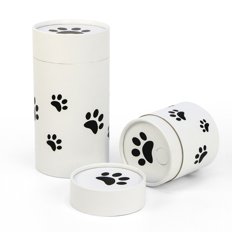 Wholesale customized Biodegradable animal paw printed cremation pet urn dogs ashes paper scattering tube ashes scatter tube