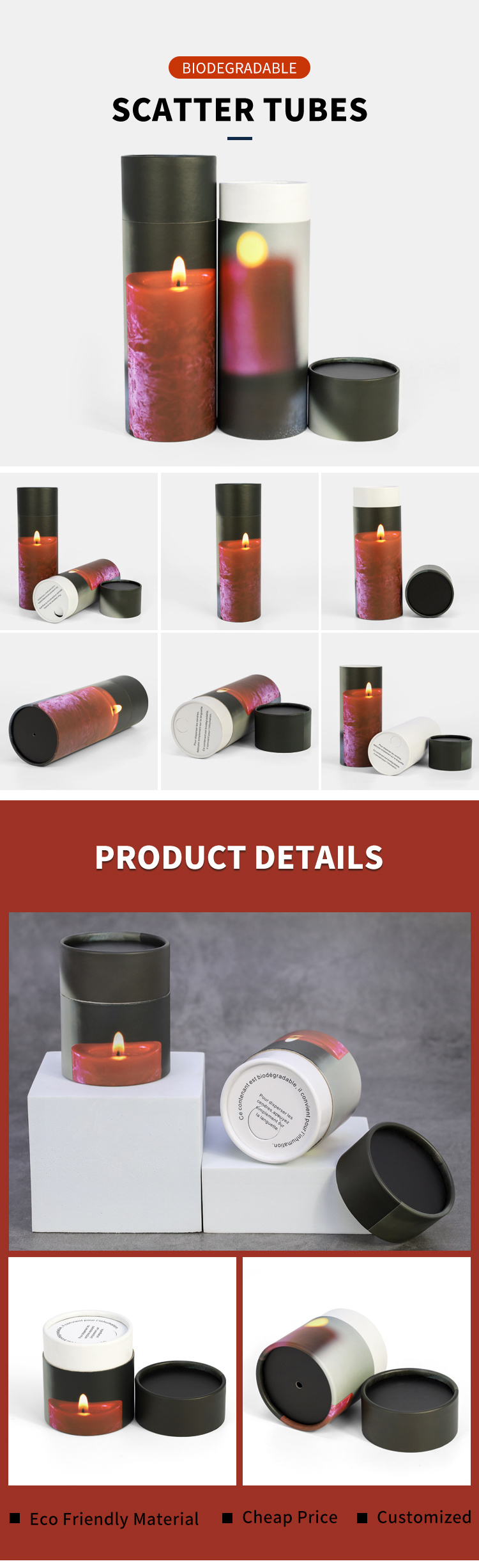 Professional custom biodegradable mini paper tube keepsake funeral supplies animal pet cremation ashes urn