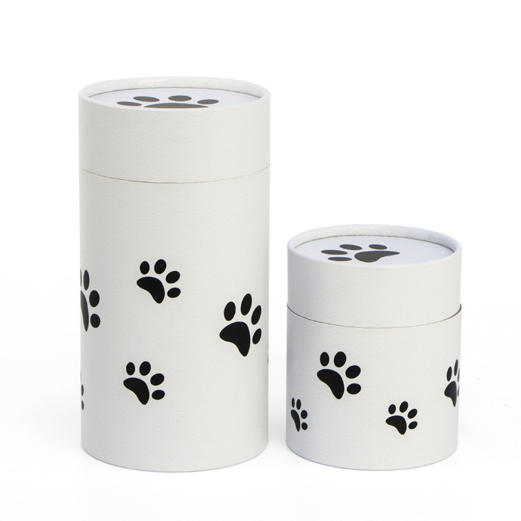 Biodegradable Small Keepsake Cremation Urn Pet Ashes Cat Dog Paw Printed Paper Scattering Tube Packaging